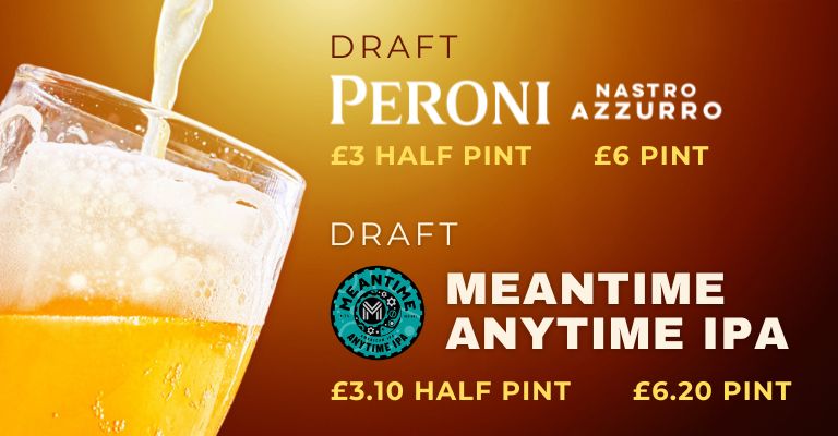 Peroni and Meantime IPA available on tap!